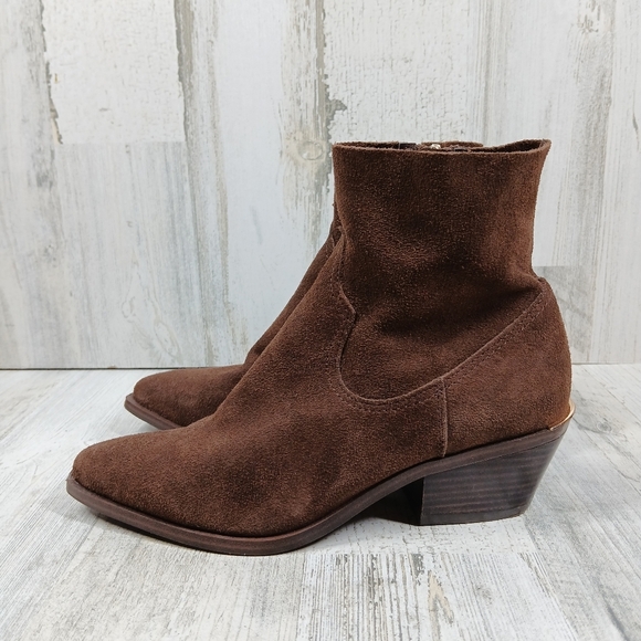 Steve Madden Braylen Brown Suede Block Heel Zip Up Ankle Boots #724 - Picture 1 of 13
